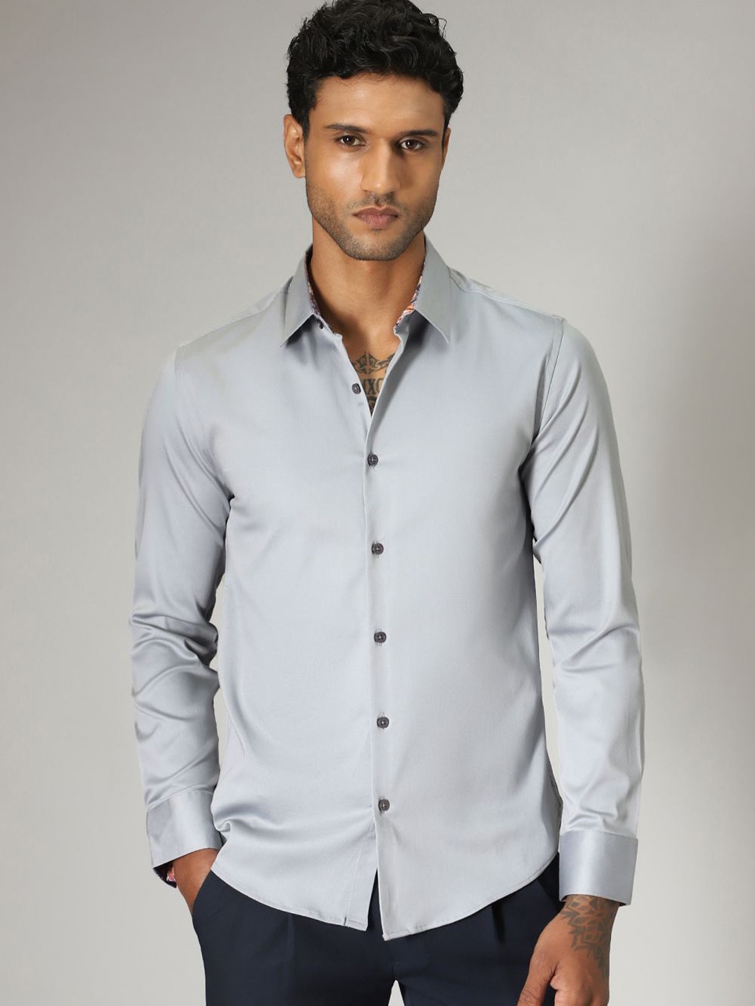 

Banana Club Men Classic Slim Fit Opaque Printed Casual Shirt, Grey