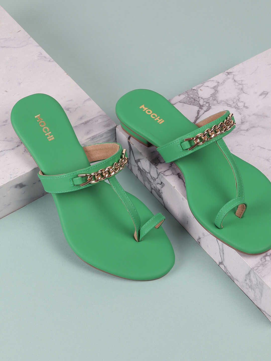 

Mochi Women Printed Open Toe Flats, Green