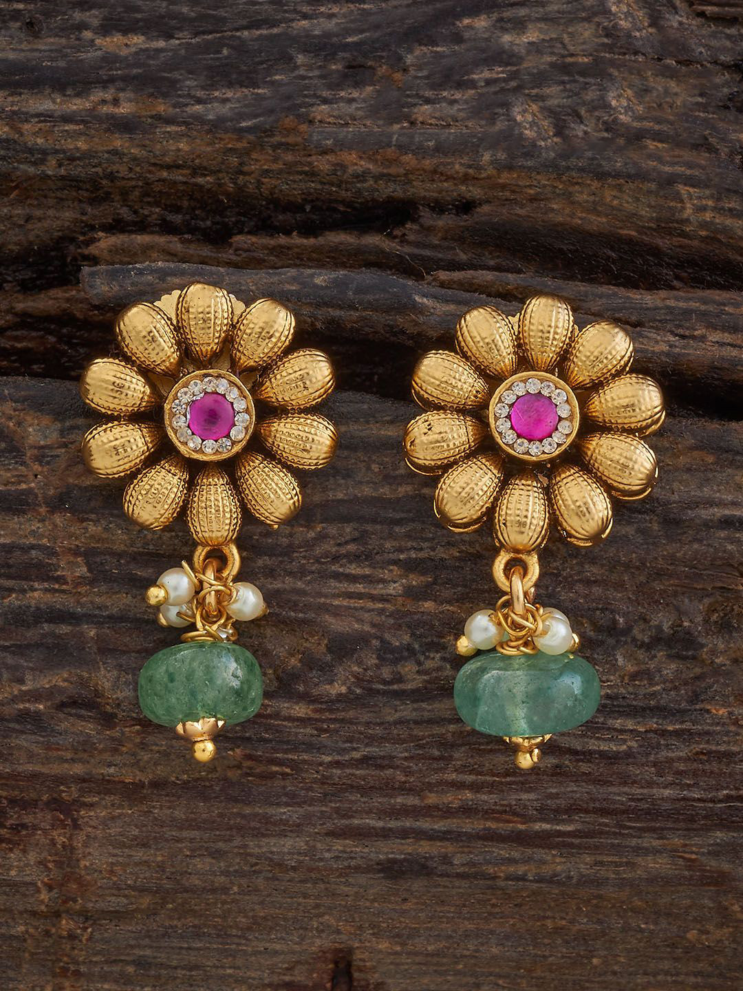 

Kushal's Fashion Jewellery Gold-Plated Floral Drop Earrings, Red