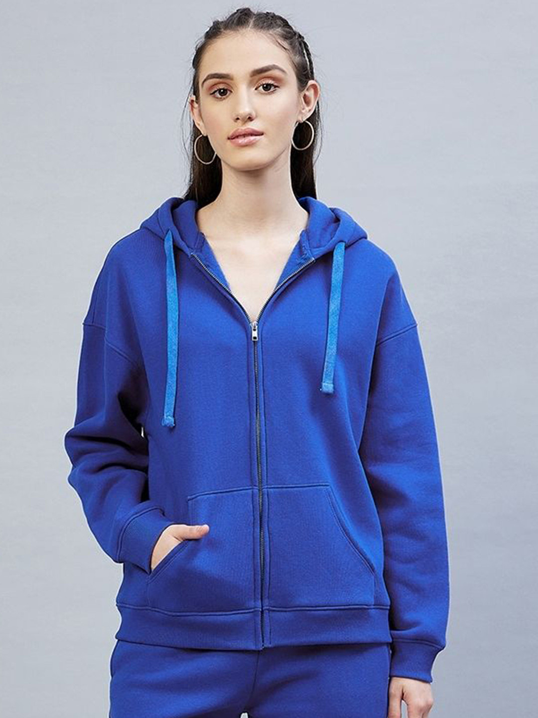 

DELAN Women Front-Open Hooded Sweatshirt, Blue
