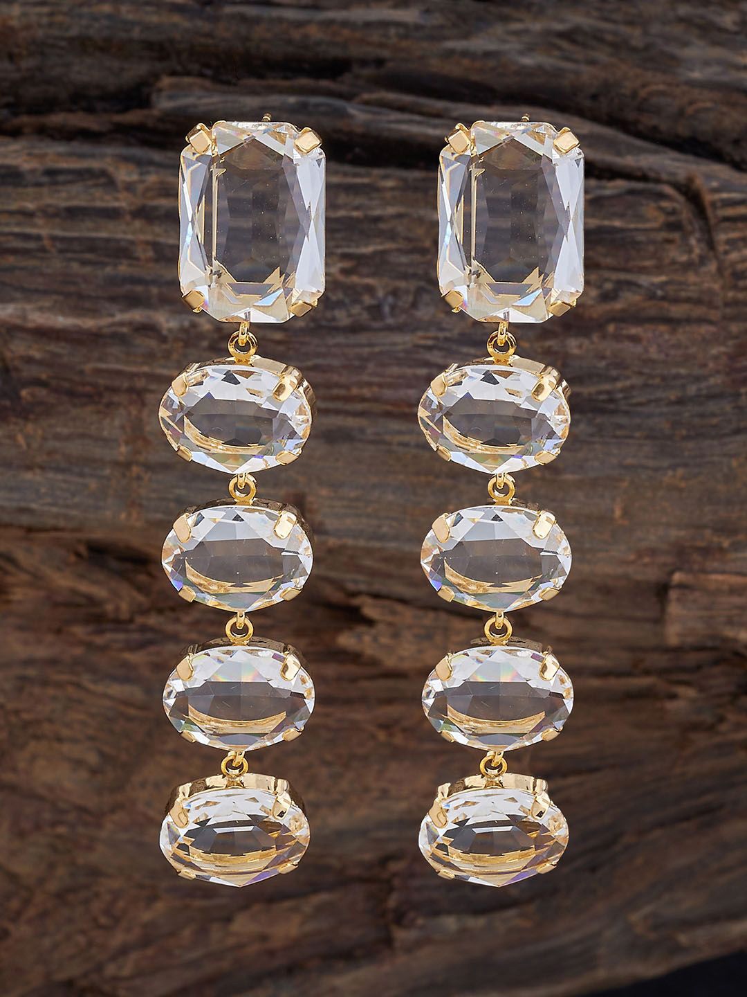 

Kushal's Fashion Jewellery Gold-Plated Square Cubic Zirconia Drop Earrings, White