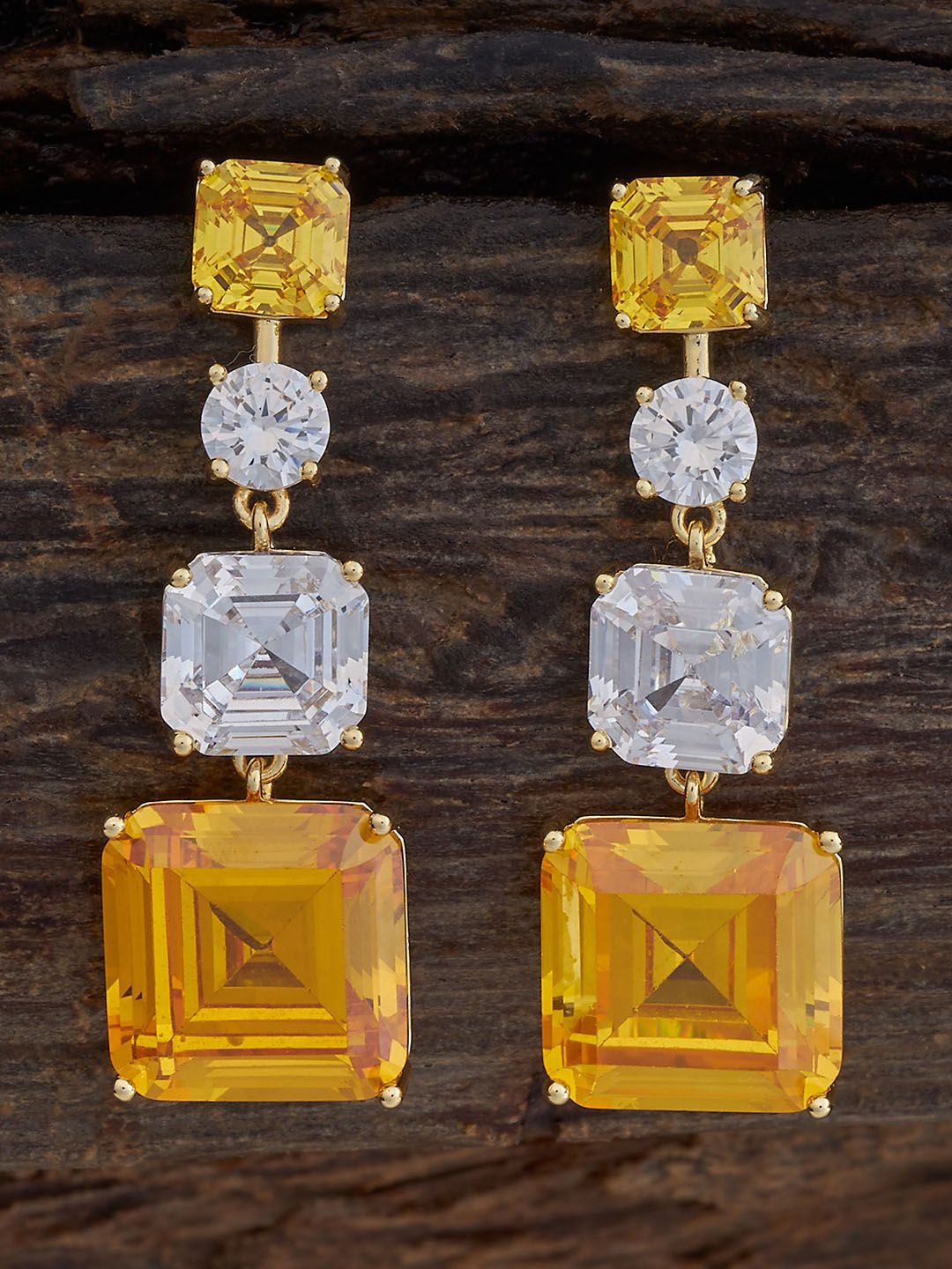 

Kushal's Fashion Jewellery Gold-Plated Square Cubic Zirconia Studded Drop Earrings, Yellow
