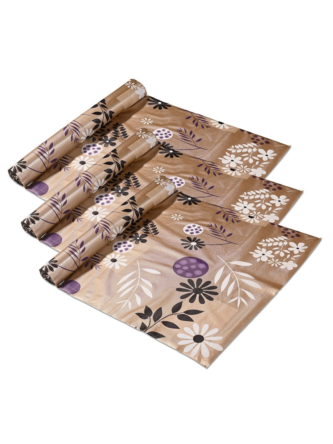 

Kuber Industries Brown & White 3 Pcs Floral Printed Water Resistant Shelf Liner Organisers