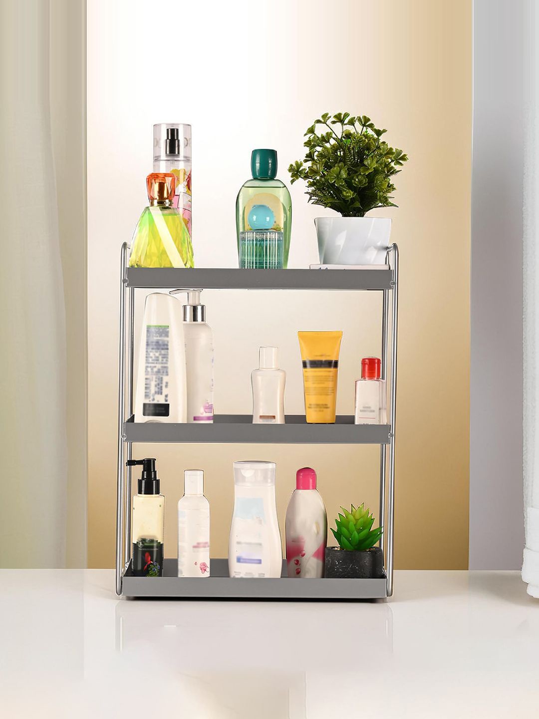 

Kuber Industries Silver-Toned 3-Tier Bathroom Rack