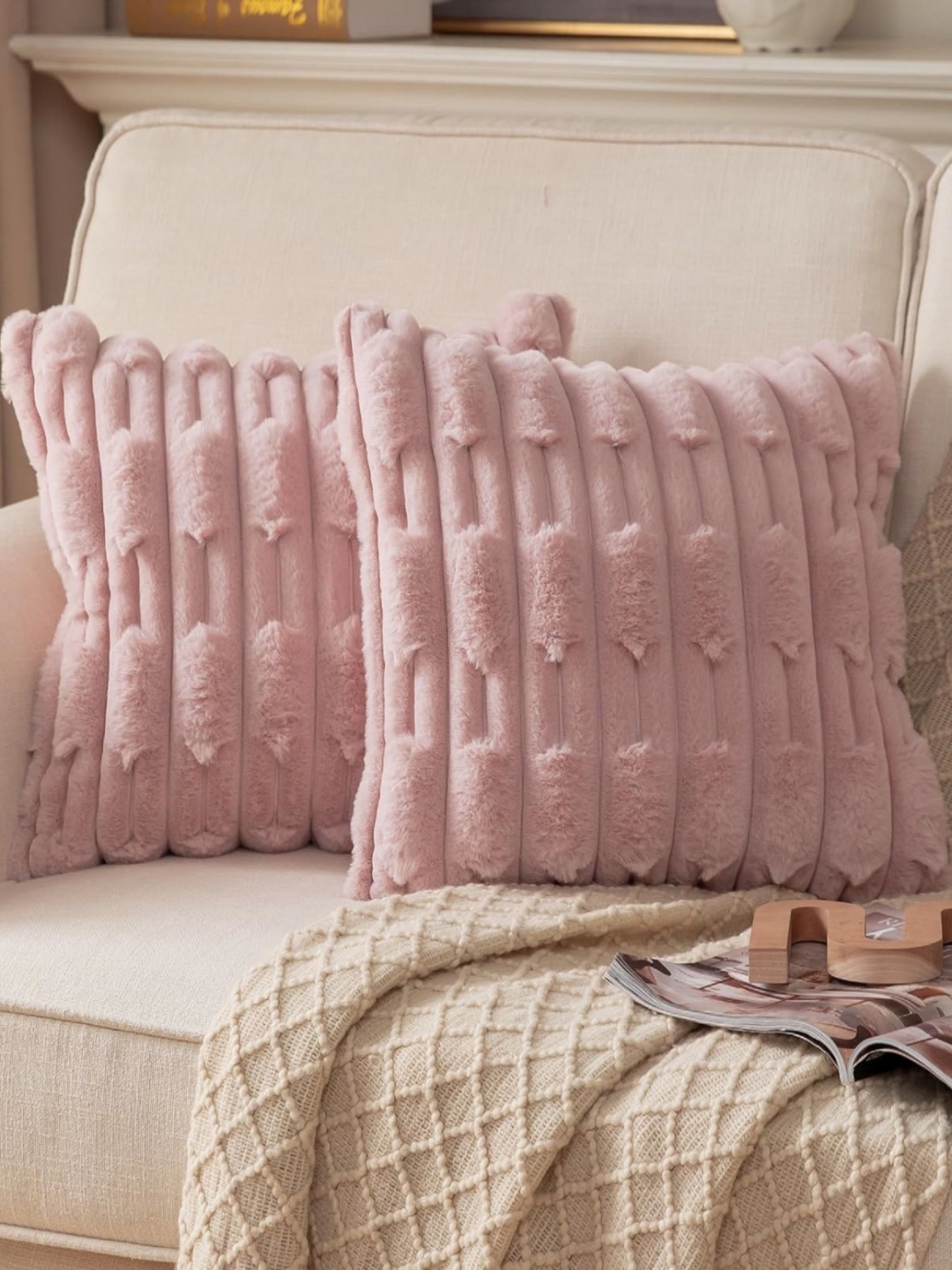 

MONKDECOR Pink Set of 2 Quirky Velvet Square Cushion Covers