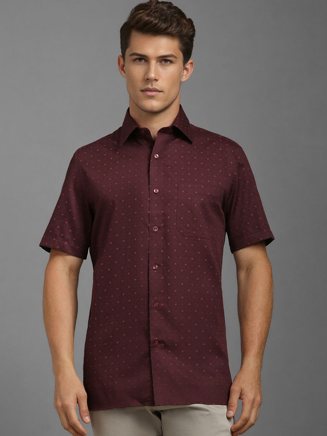 

Louis Philippe Men Classic Spread Collar Floral Printed Cotton Formal Shirt, Maroon