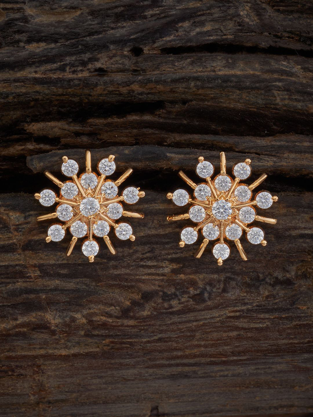 

Kushal's Fashion Jewellery Gold-Plated CZ Studded Floral Studs Earrings