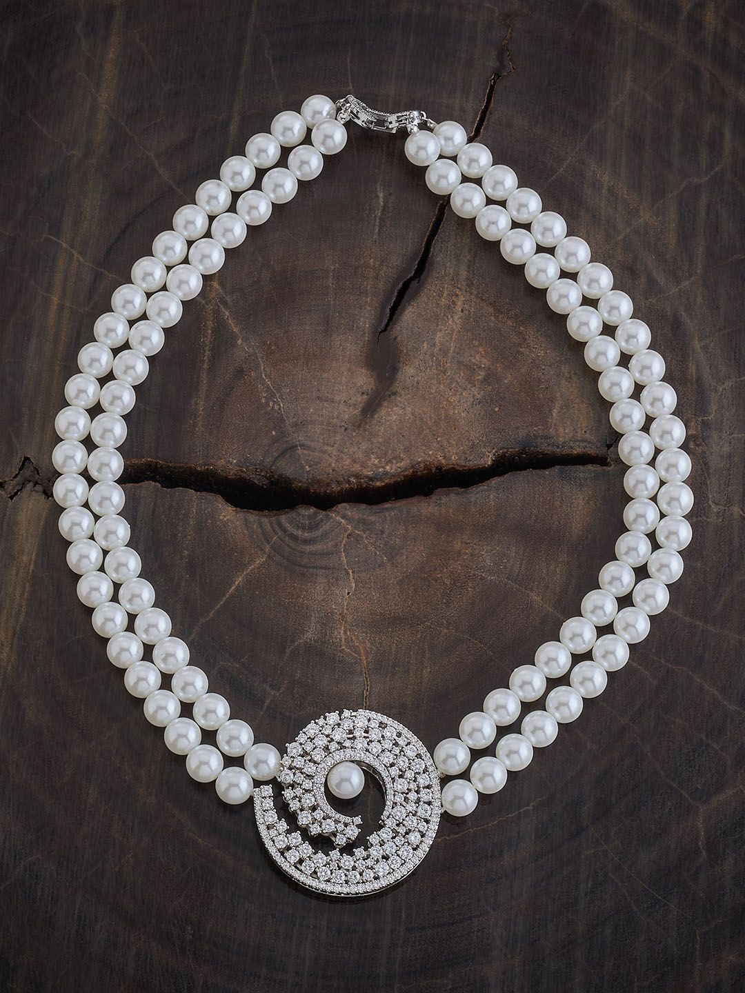 

Kushal's Fashion Jewellery Rhodium-Plated Cubic Zirconia Stone Studded & Beaded Necklace, Silver