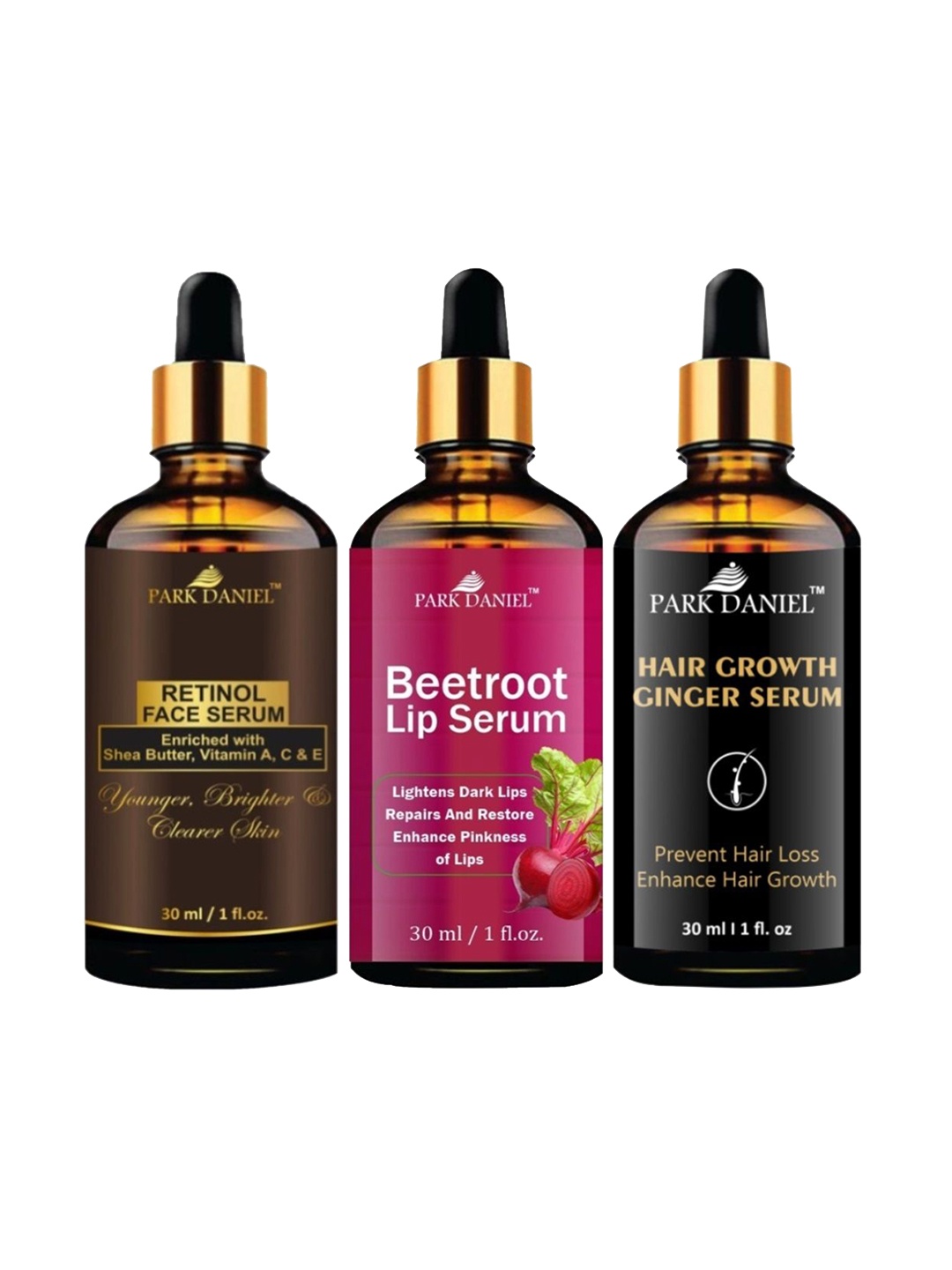 

Park Daniel Retinol Face Serum With Hair Growth Serum & Beetroot Lip Serum -30 ml each, Multi