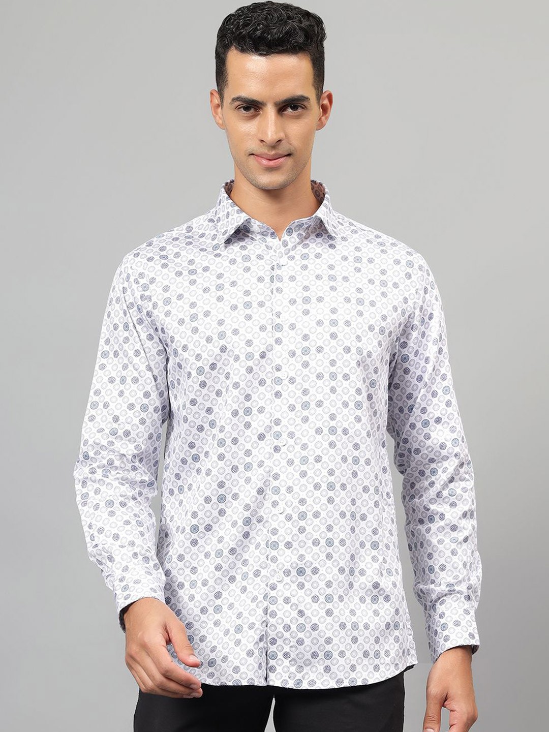 

Cantabil Men Spread Collar Conversational Printed Cotton Casual Shirt, White