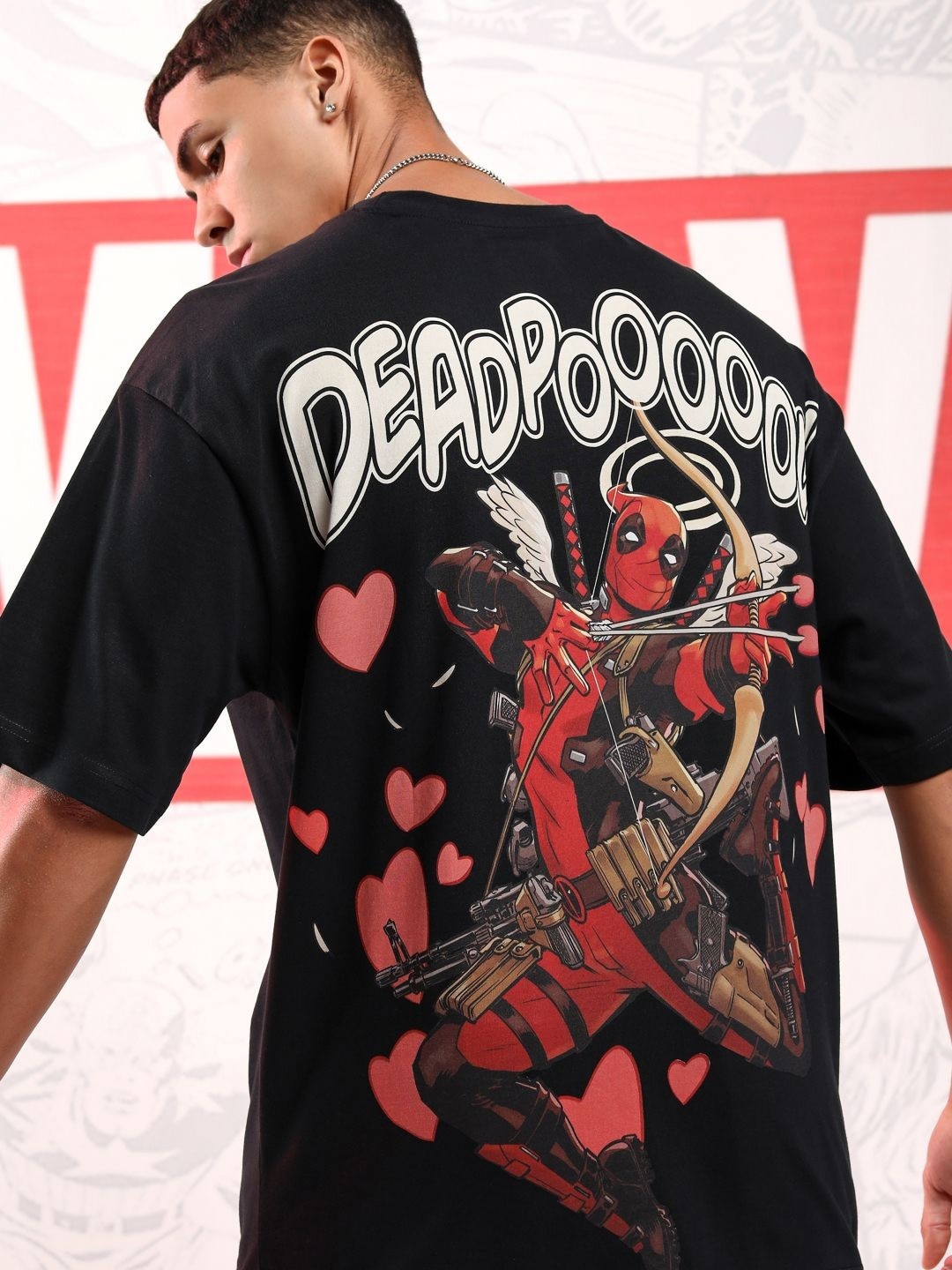 

HIGHLANDER Marvel Men Deadpool Short Sleeve Oversized Drop Shoulder Tshirt, Black