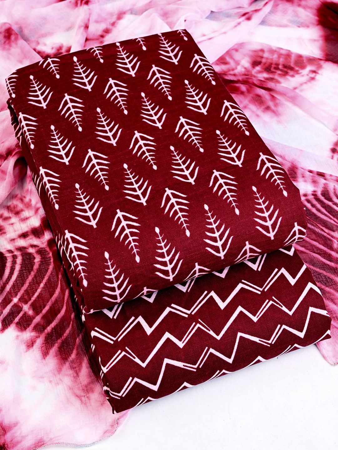 

Sun Fashion And Lifestyle Floral Printed Unstitched Dress Material, Red