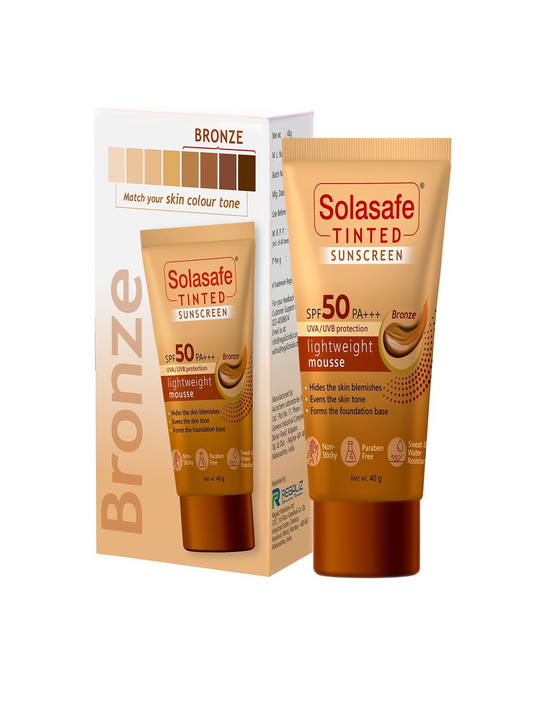 

REGALIZ Solasafe Tinted Sunscreen With Vitamin C & E - 40 gm - Bronze, White