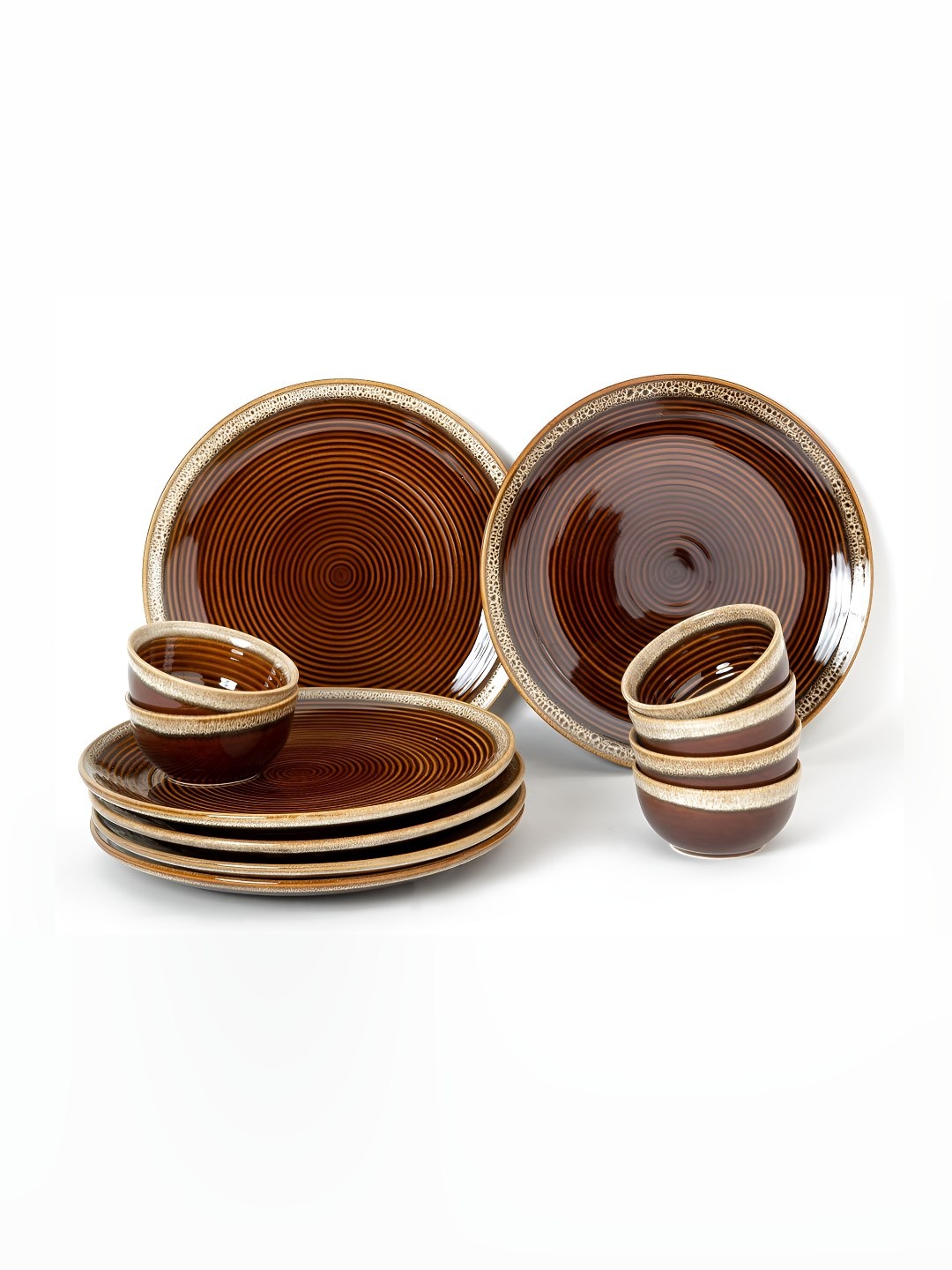 

BODHI HOUSE Brown & Cream Colored Ceramic Dishwasher And Microwave Safe Dinner Set