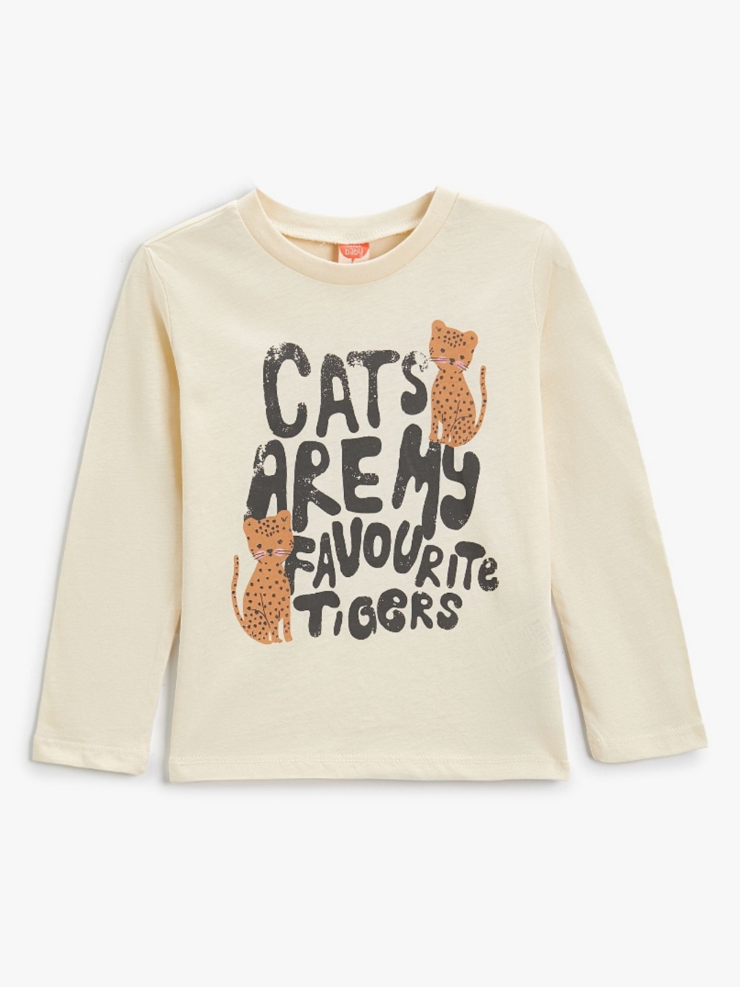 

Koton Girls Typography Printed Round Neck Cotton T-shirt, Beige