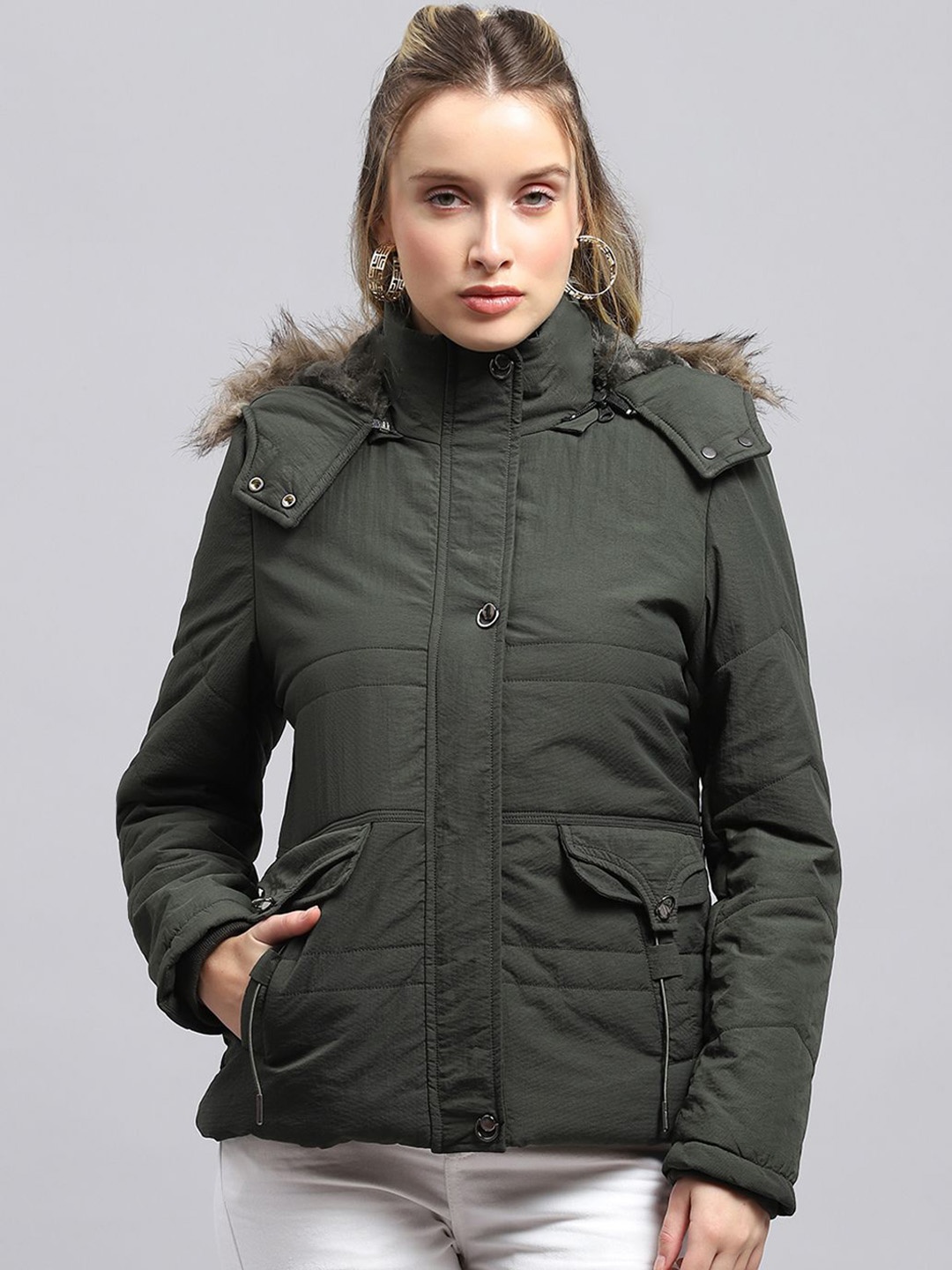 

Monte Carlo Women Hooded Solid Casual Parka Jacket, Green