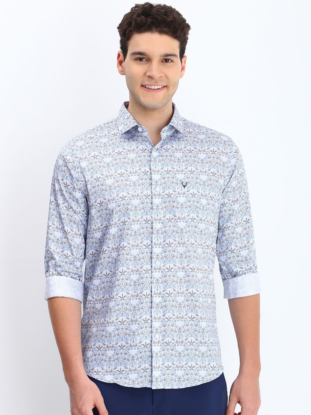 

Allen Solly Men Spread Collar Floral Printed Cotton Slim Fit Casual Shirt, Blue