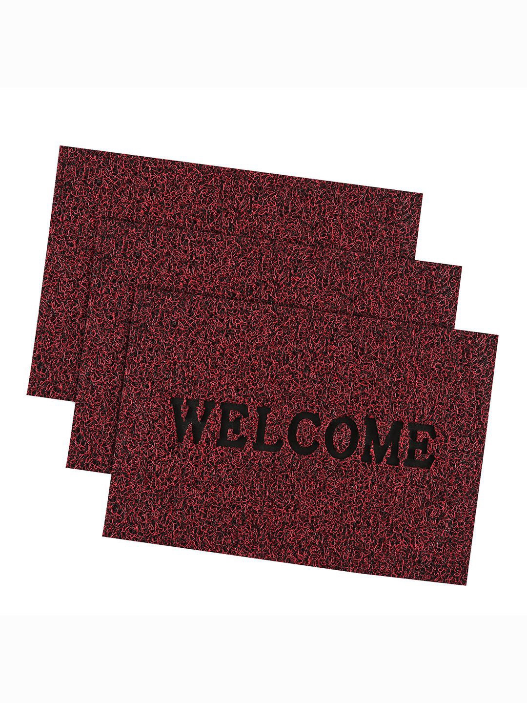 

Kuber Industries Red & Black 3 Pieces Textured Anti- Slip Doormats
