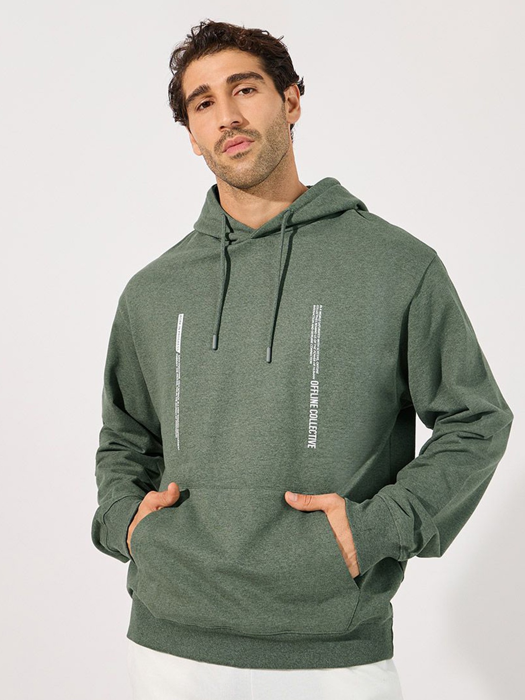 

Styli Men Minimal Front Statement Print Relaxed Fit Hoodie, Green