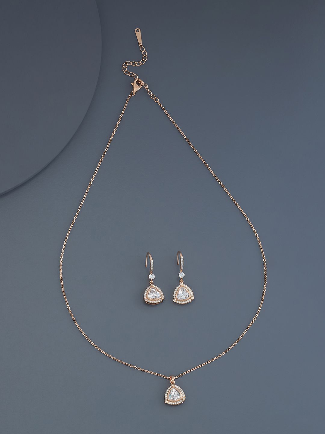 

Kushal's Fashion Jewellery Rose Gold-Plated CZ-Studded Necklace and Earrings
