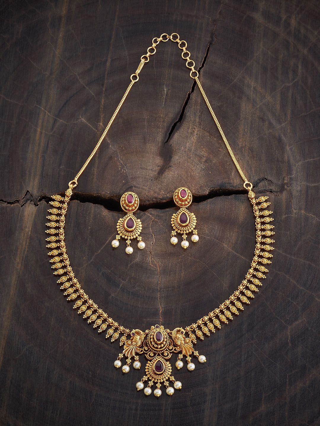 

Kushal's Fashion Jewellery Gold-Plated Beaded Antique Necklace and Earrings