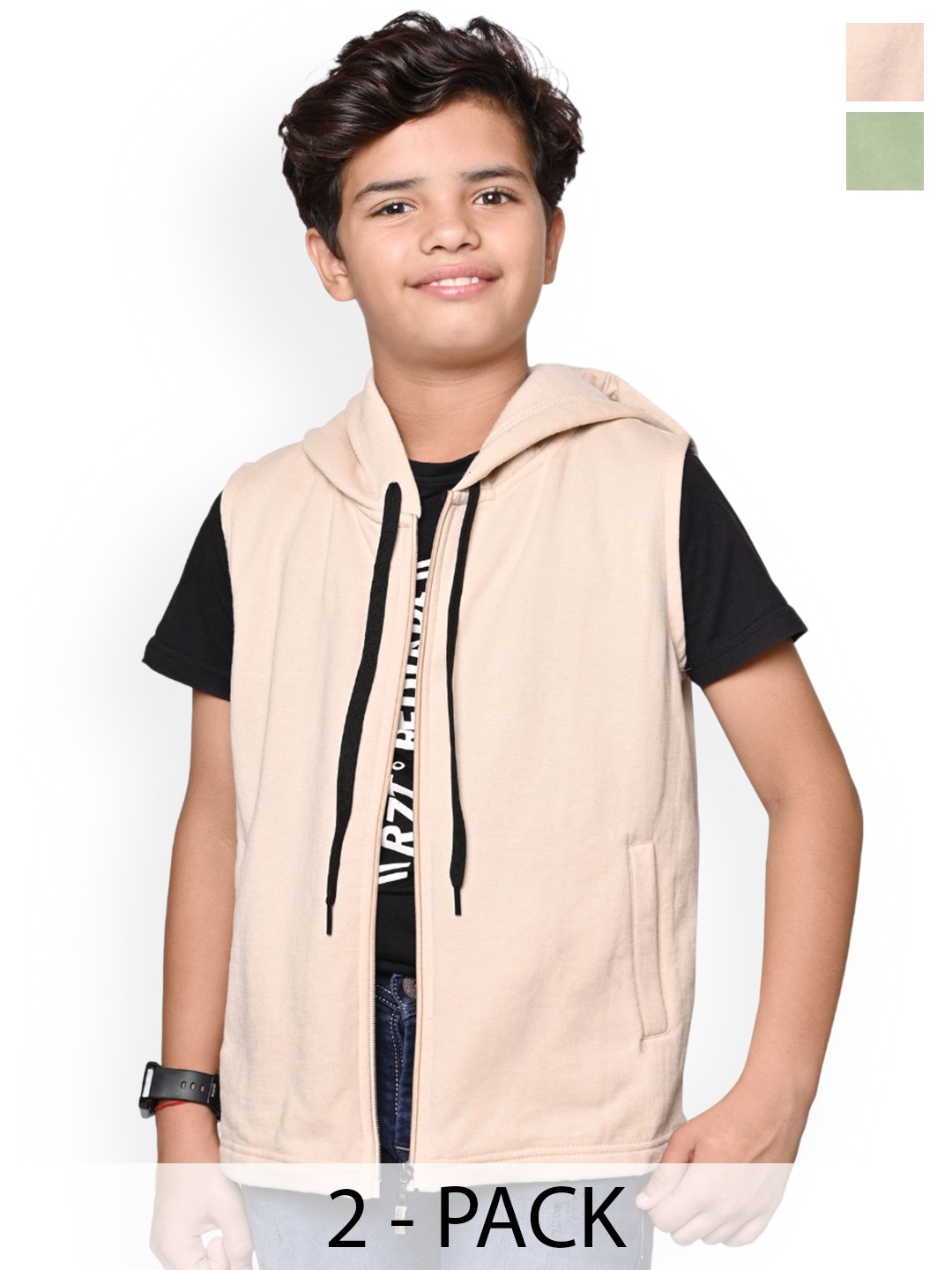 

BAESD Boys Pack Of 2 Hooded Solid Fleece Casual Bomber Jackets, Beige