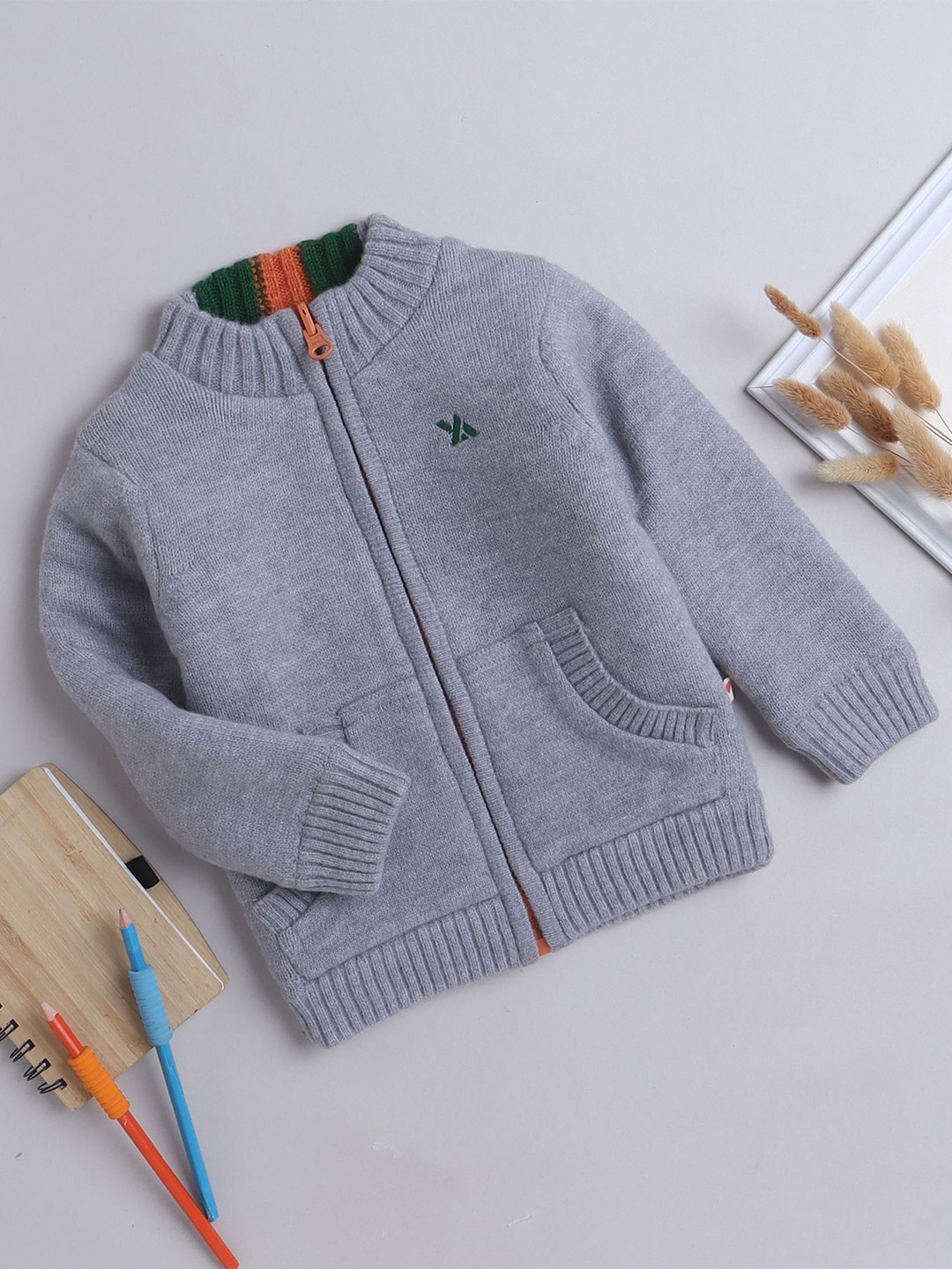 

Yellow Apple Boys Cable Knit Woollen Cardigan, Grey