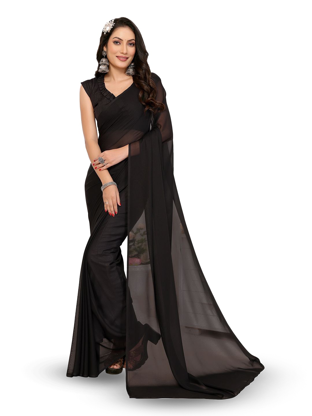 

Moda Rapido Floral Poly Georgette Saree, Black