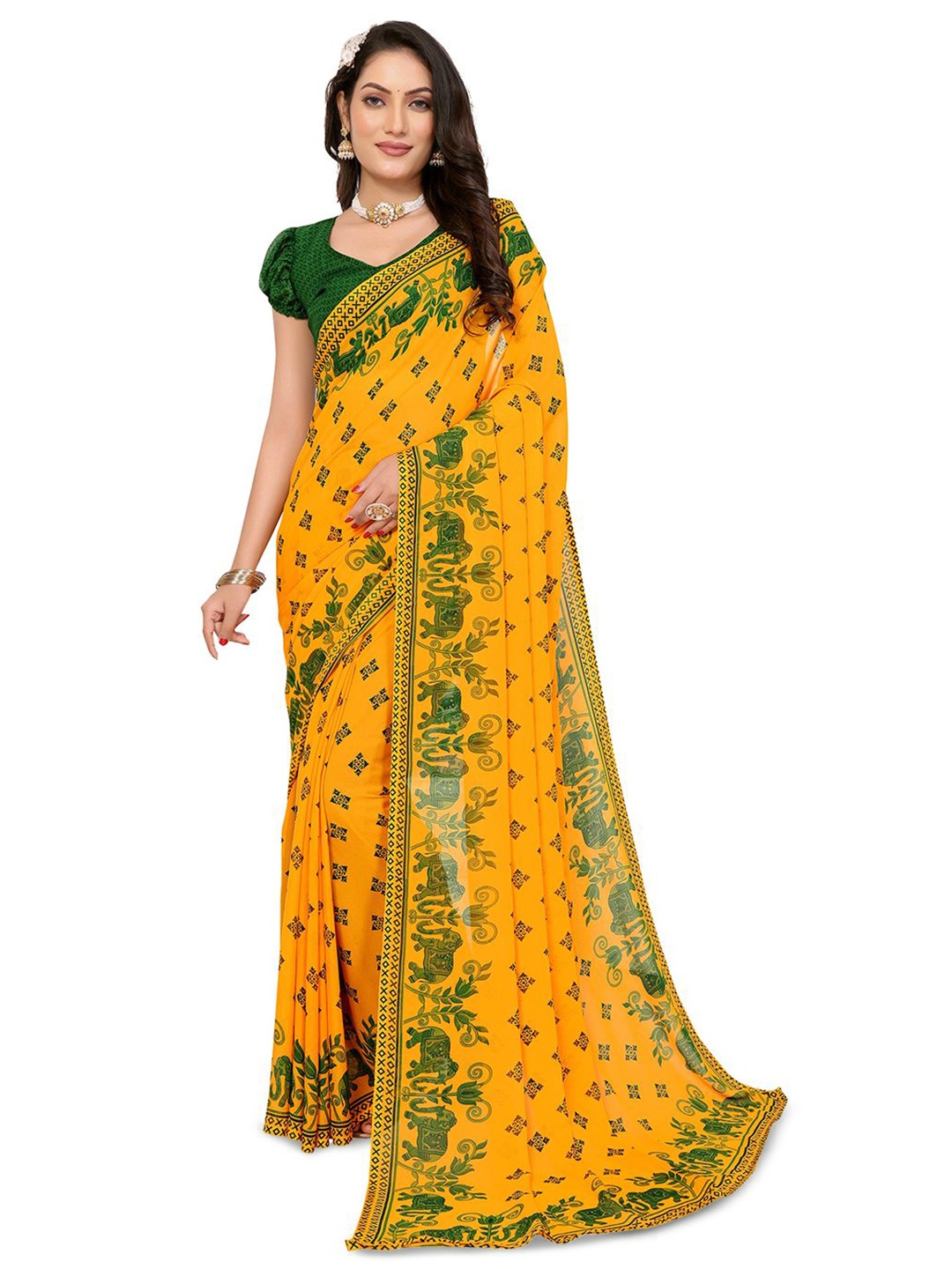 

Moda Rapido Paisley Poly Georgette Saree, Yellow