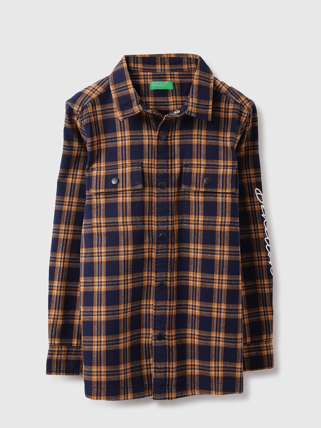 

United Colors of Benetton Boys Spread Collar Tartan Checked Cotton Casual Shirt, Orange