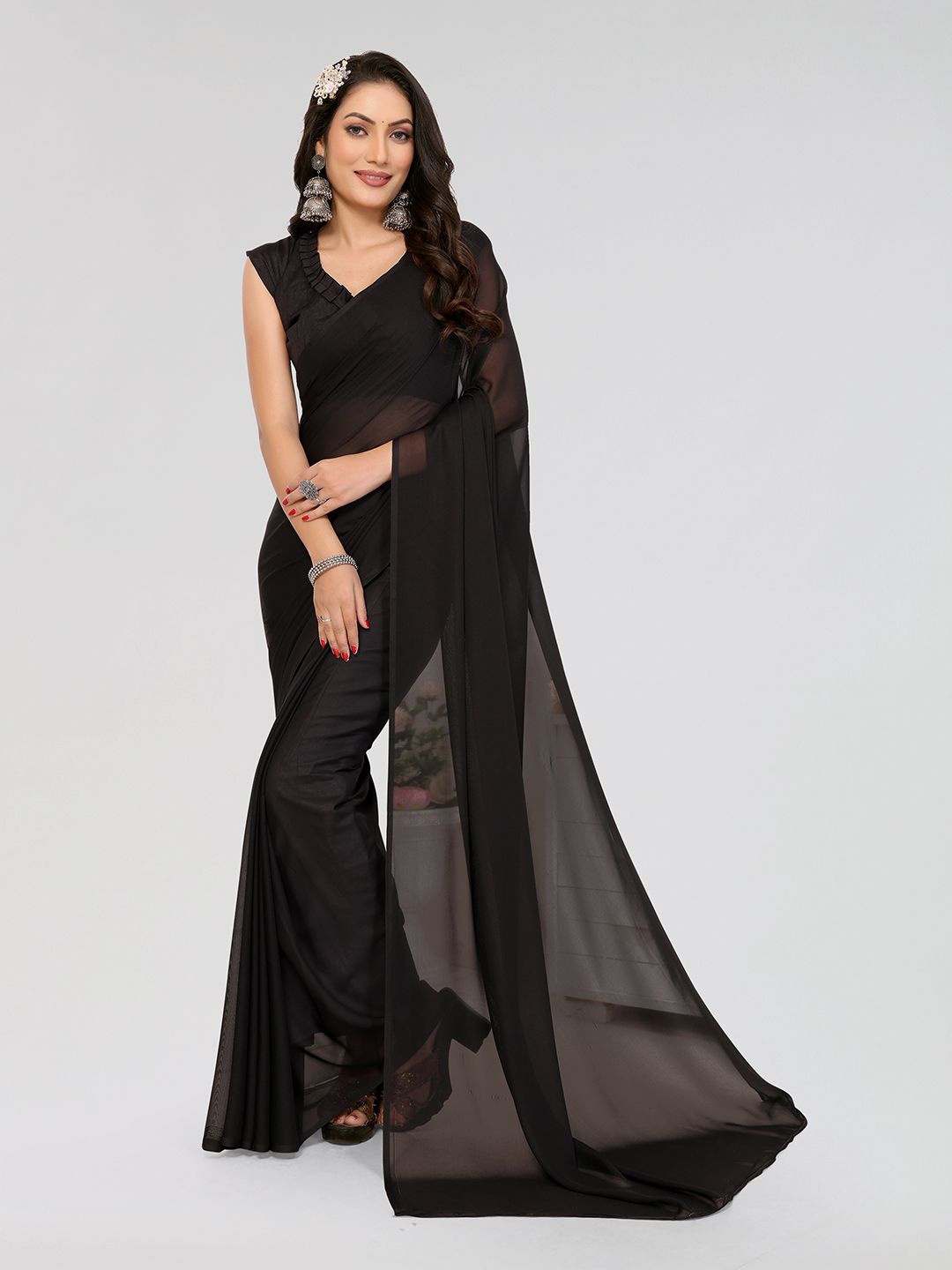 

Moda Rapido Poly Georgette Saree, Black