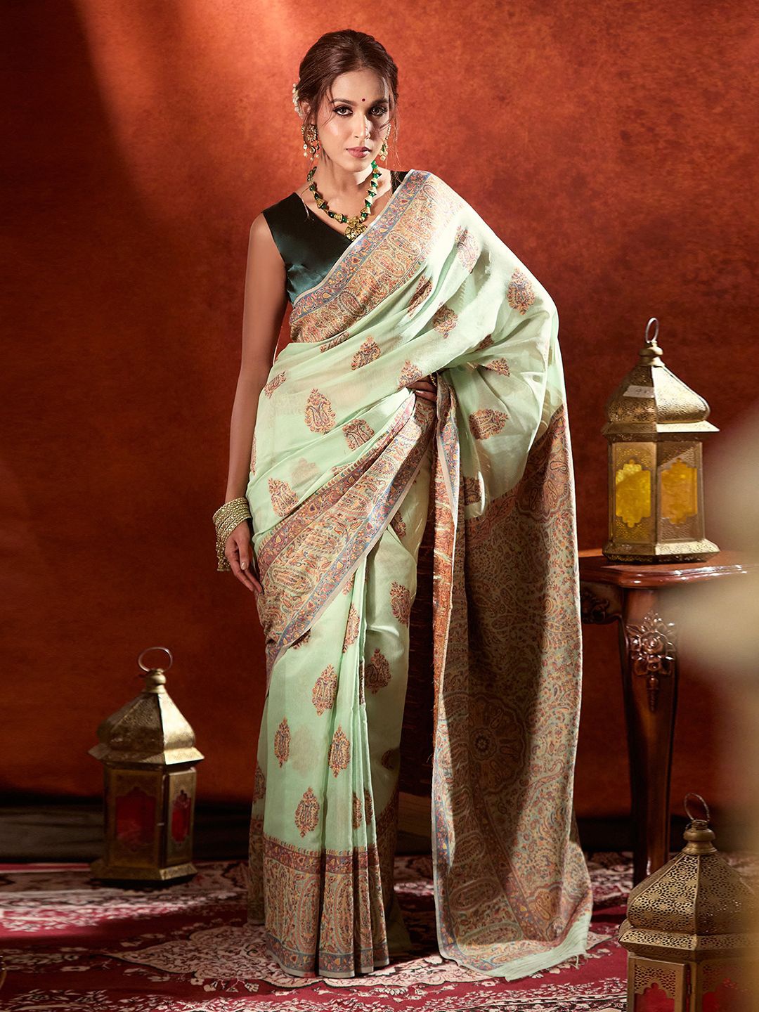 

Nazaakat by Samara Singh Woven Design Zari Art Silk Saree, Green