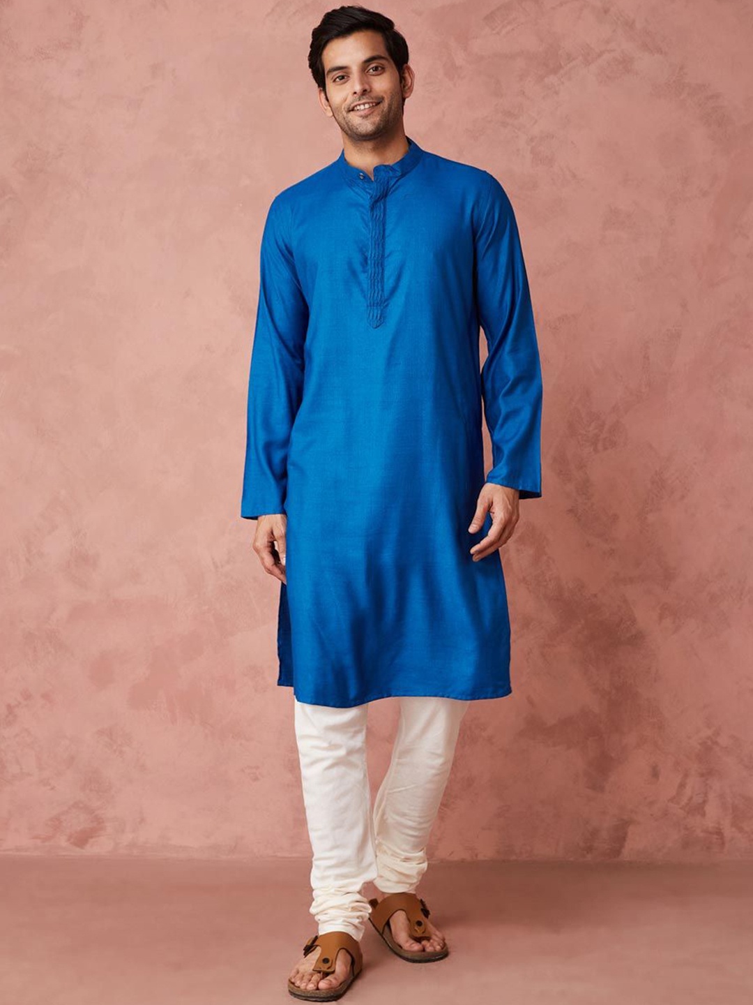 

Fabindia Slim Fit Mandarin Collar Straight Kurta, Blue