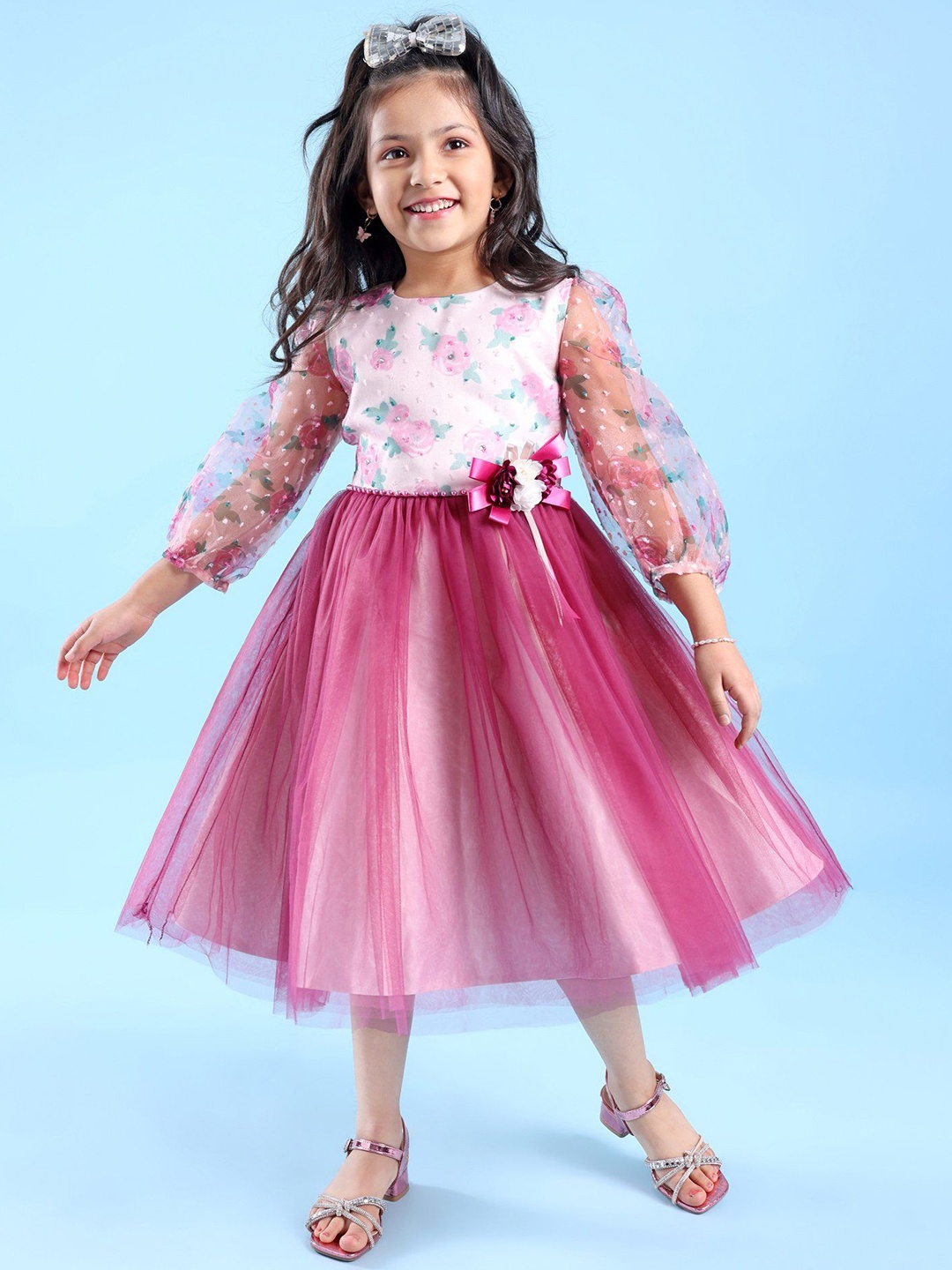 

Mark & Mia Girls Self Design Fit & Flare Knee Length Dress, Pink