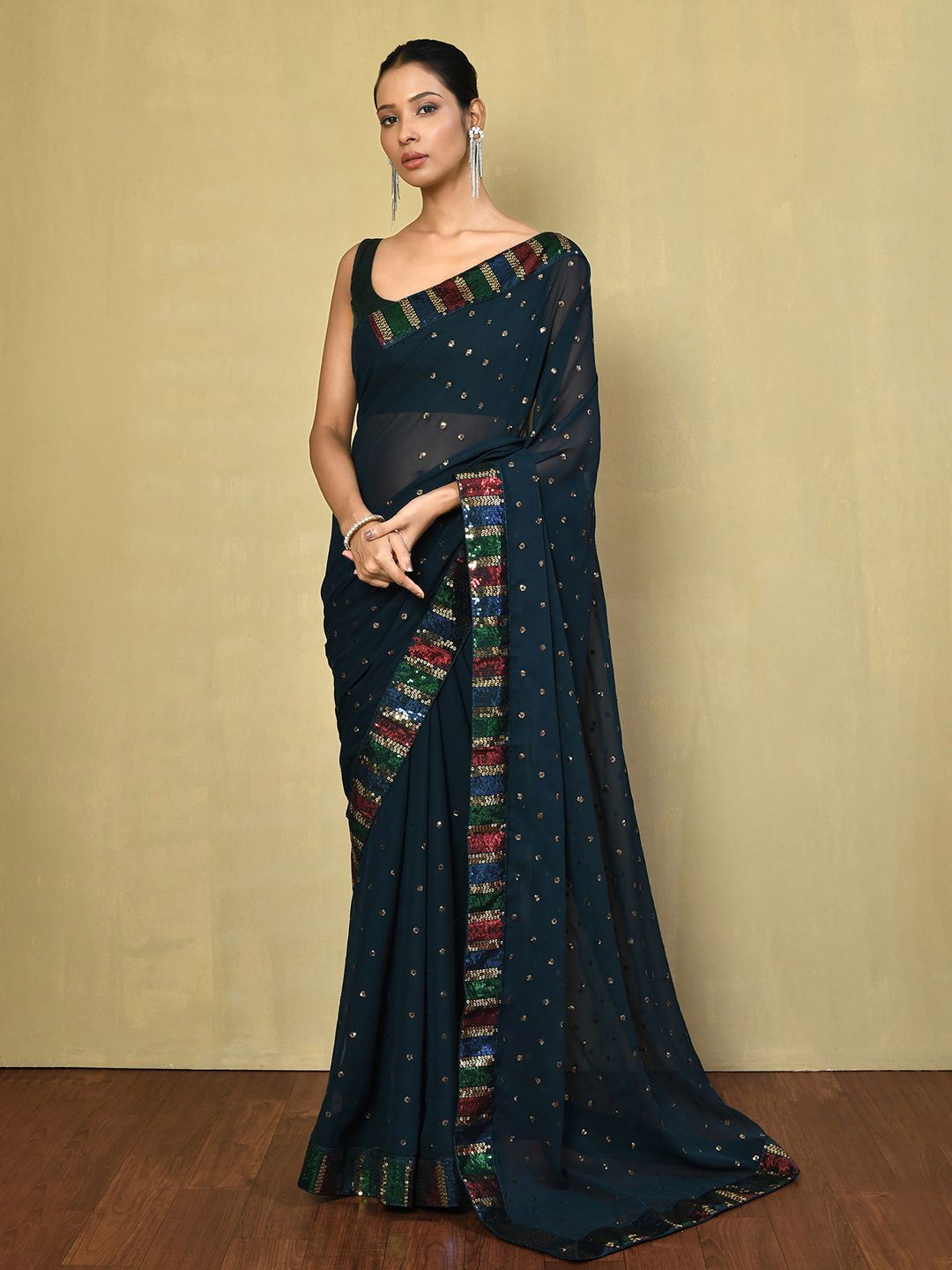 

Nazaakat by Samara Singh Embellished Sequinned Poly Georgette Saree, Blue