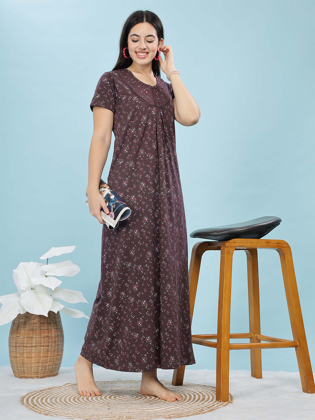 

9shines Label Printed Maxi Nightdress, Purple