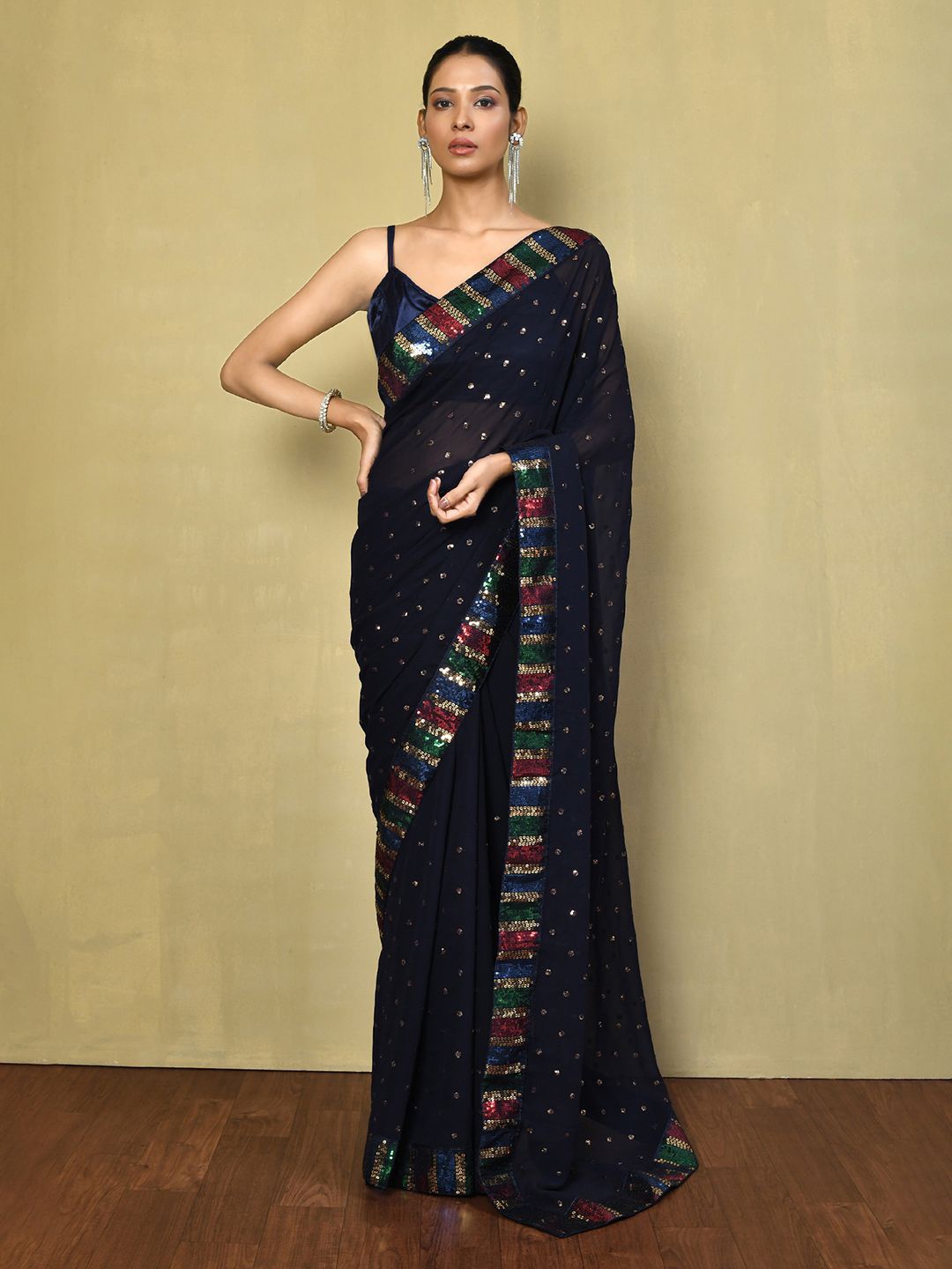 

Nazaakat by Samara Singh Embellished Sequinned Poly Georgette Saree, Blue