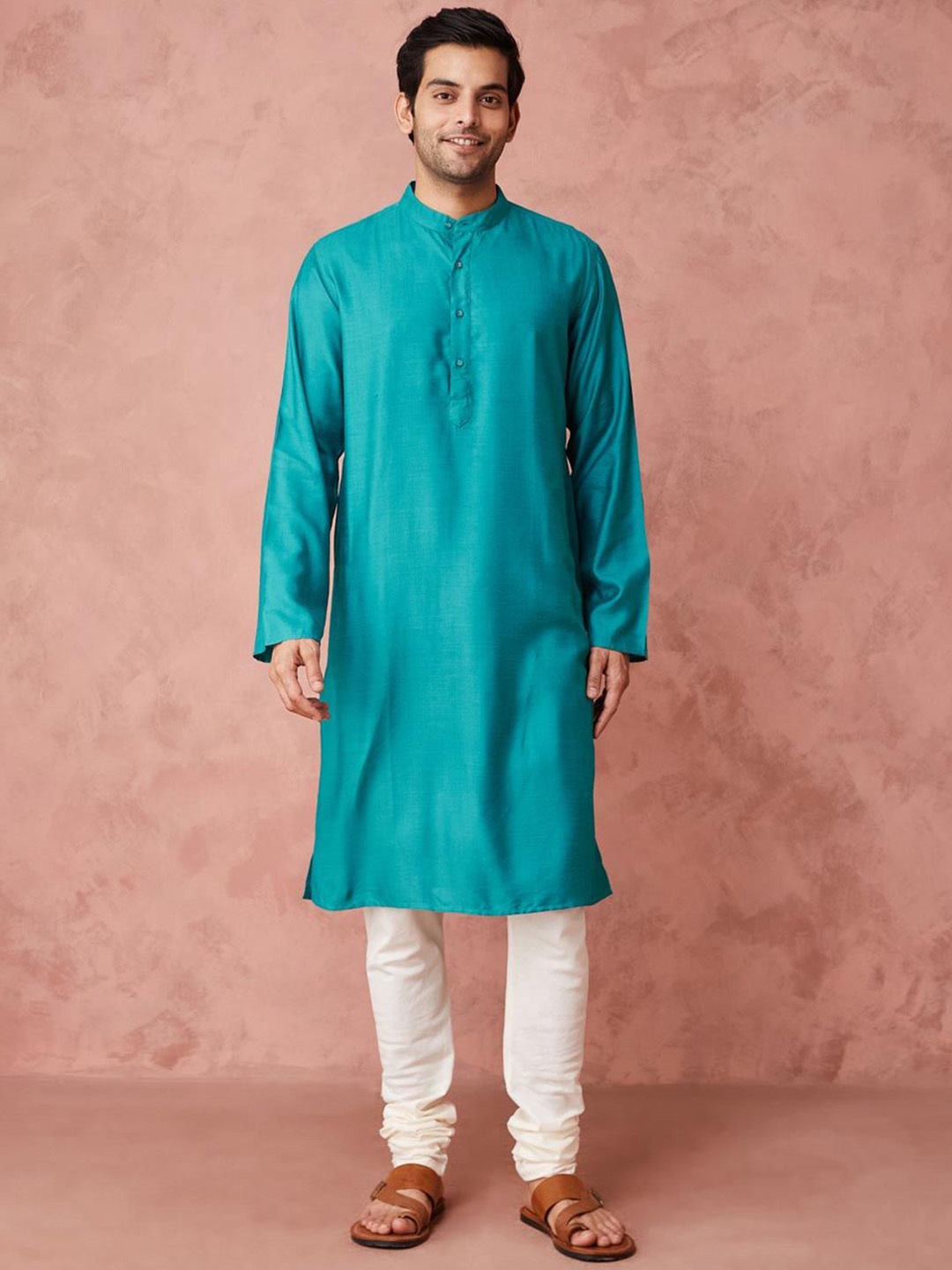 

Fabindia Mandarin Collar Straight Kurta, Teal