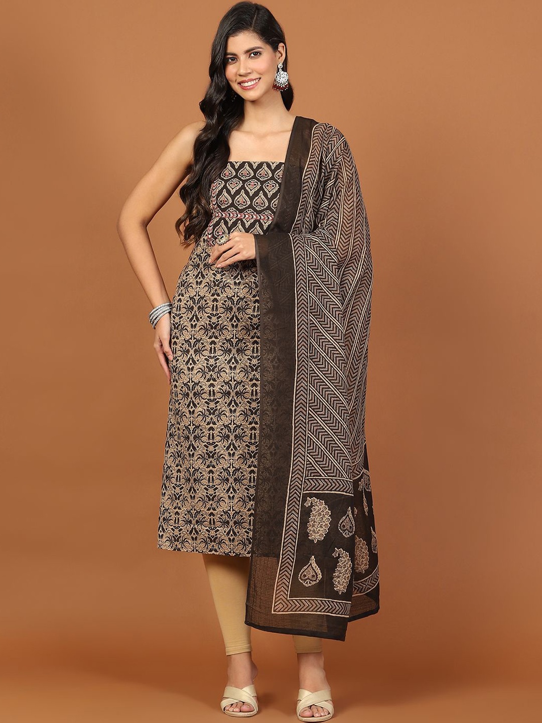 

Meena Bazaar Abstract Printed Cotton Unstitched Dress Material, Brown