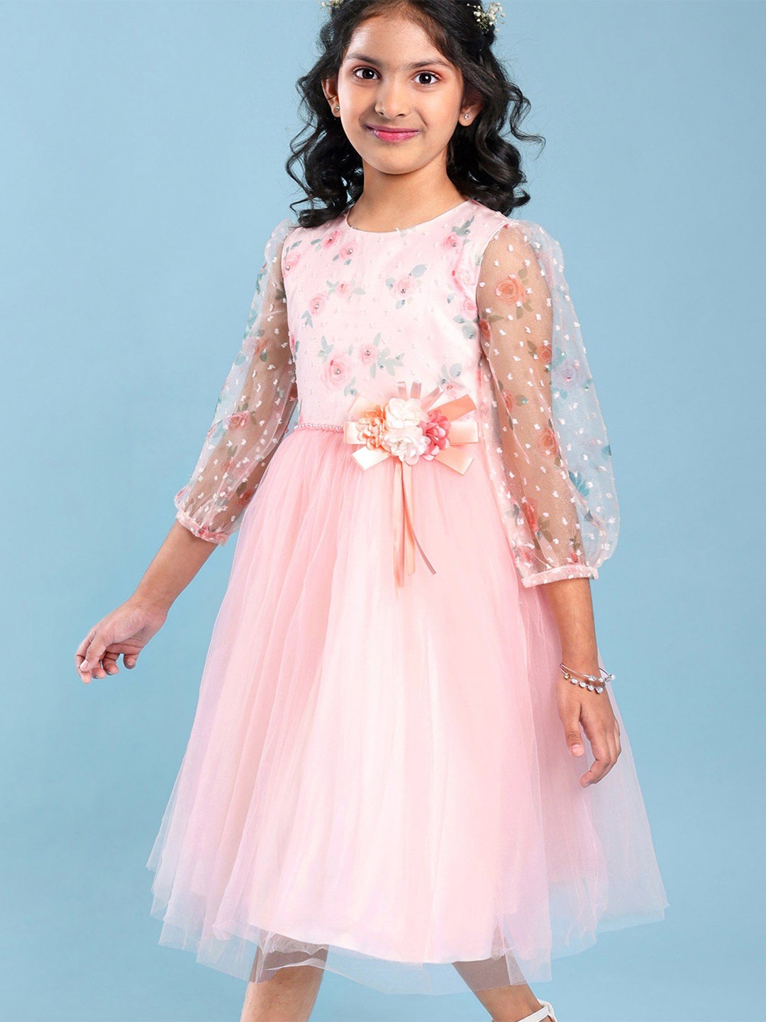 

Mark & Mia Girls Floral Embroidery Fit & Flare Dress, Peach