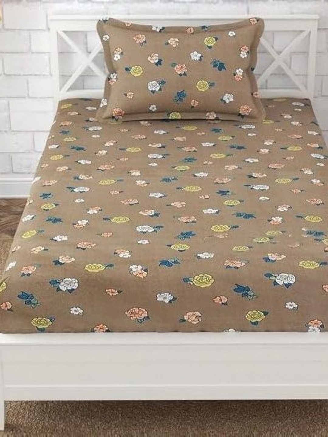 

MORADO Brown & Blue Floral 210 TC Single Bedsheet Set 91.44 cm x 1.8 m