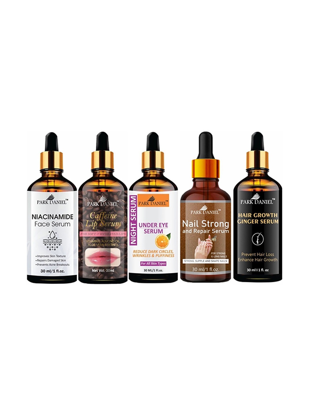 

Park Daniel Set Of 5 Serum For Hair, Skin & Lips Combo - 30ml Each, White