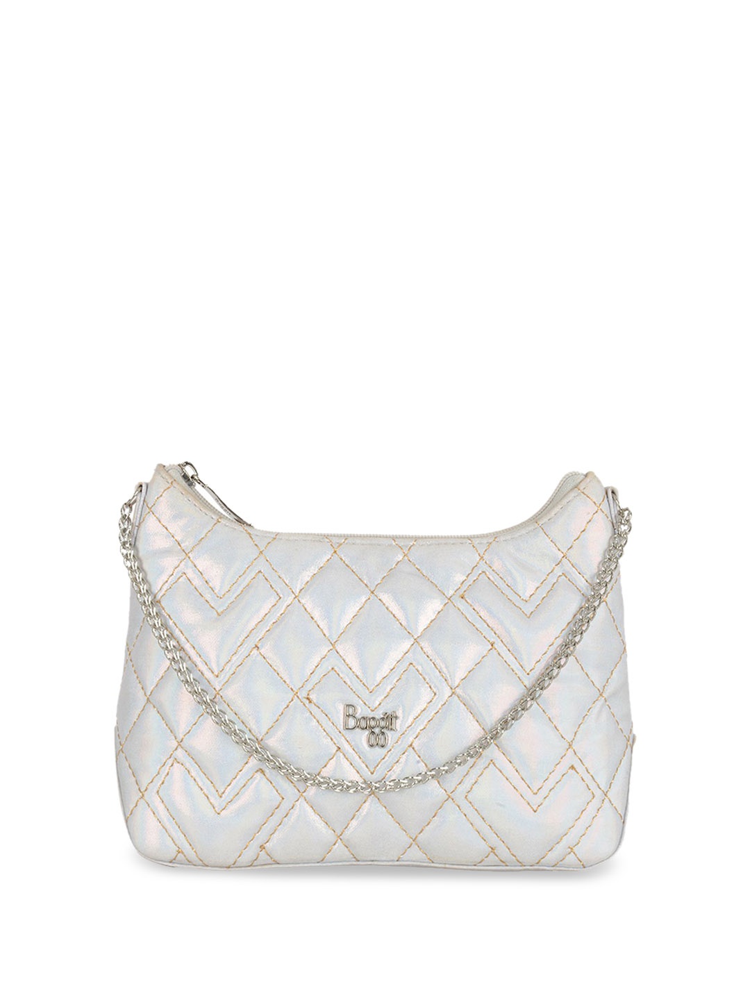 

Baggit Women Textured Structured Sling Bag, Silver