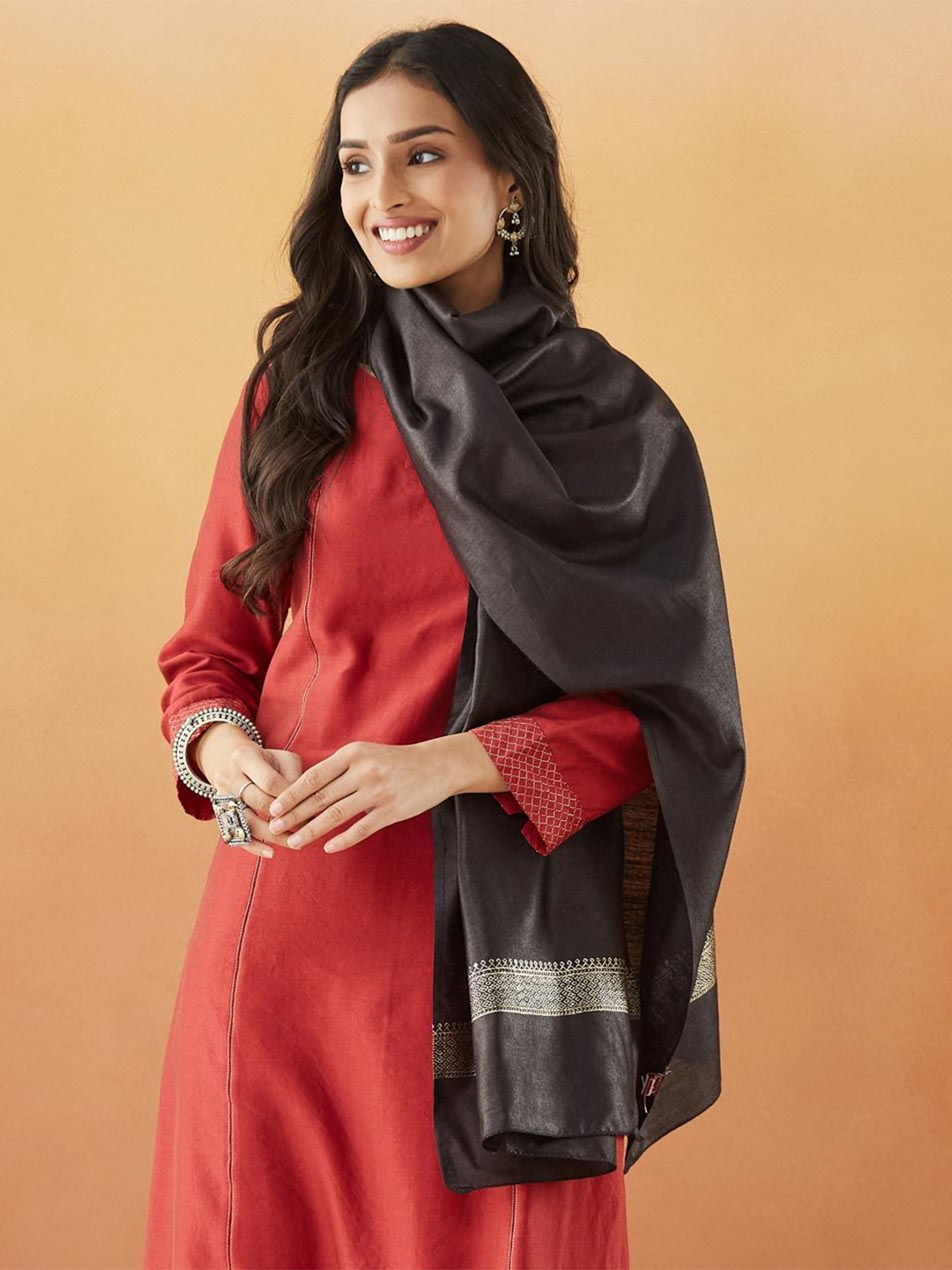 

Fabindia Women Stole, Black