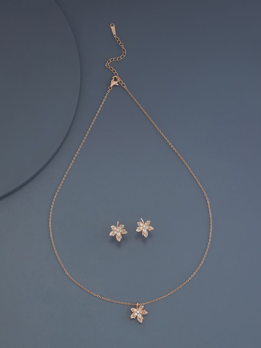 

Kushal's Fashion Jewellery Rose Gold-Plated CZ-Studded Necklace and Earrings