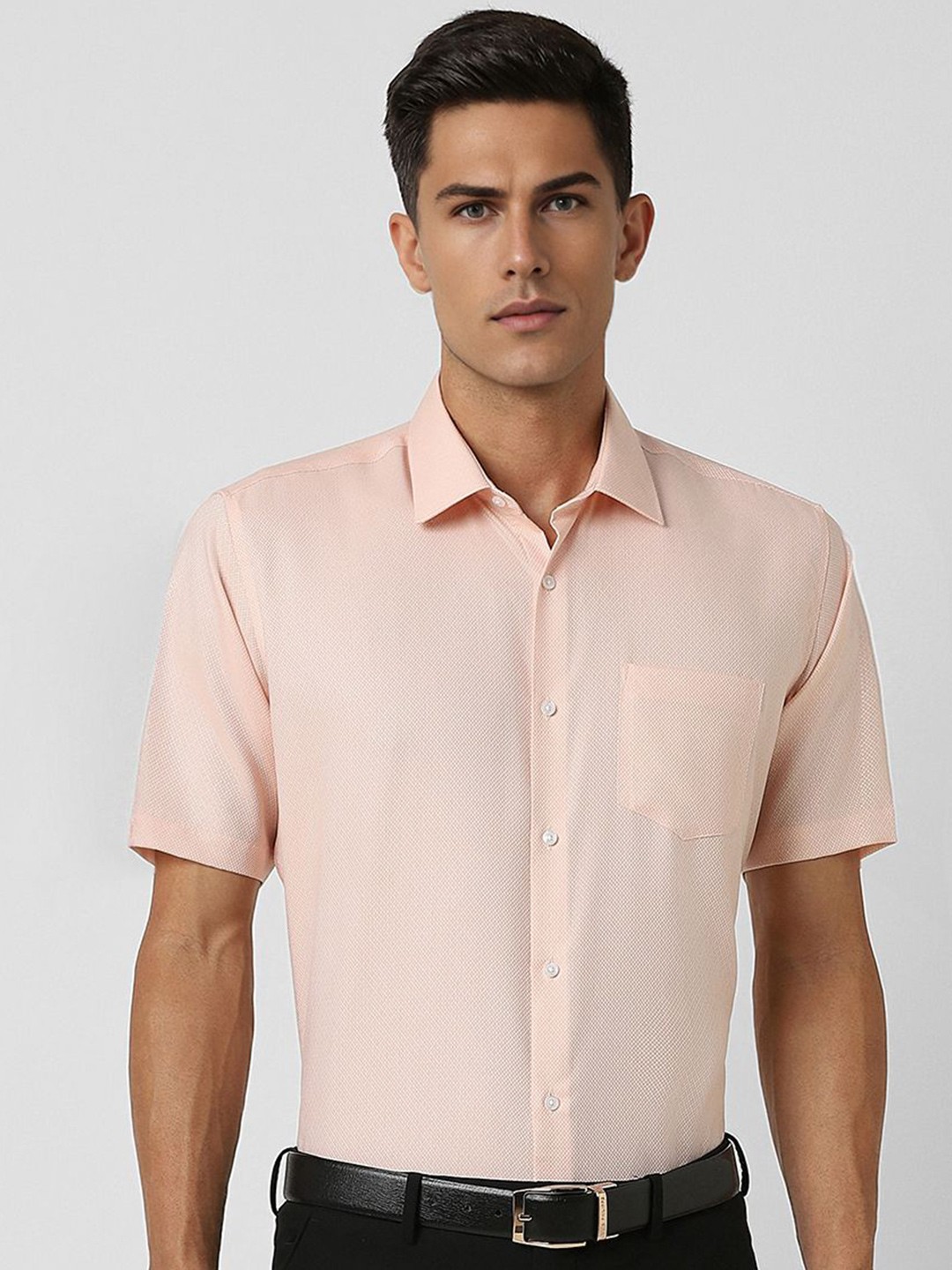 

Van Heusen Men Spread Collar Textured Cotton Formal Shirt, Peach