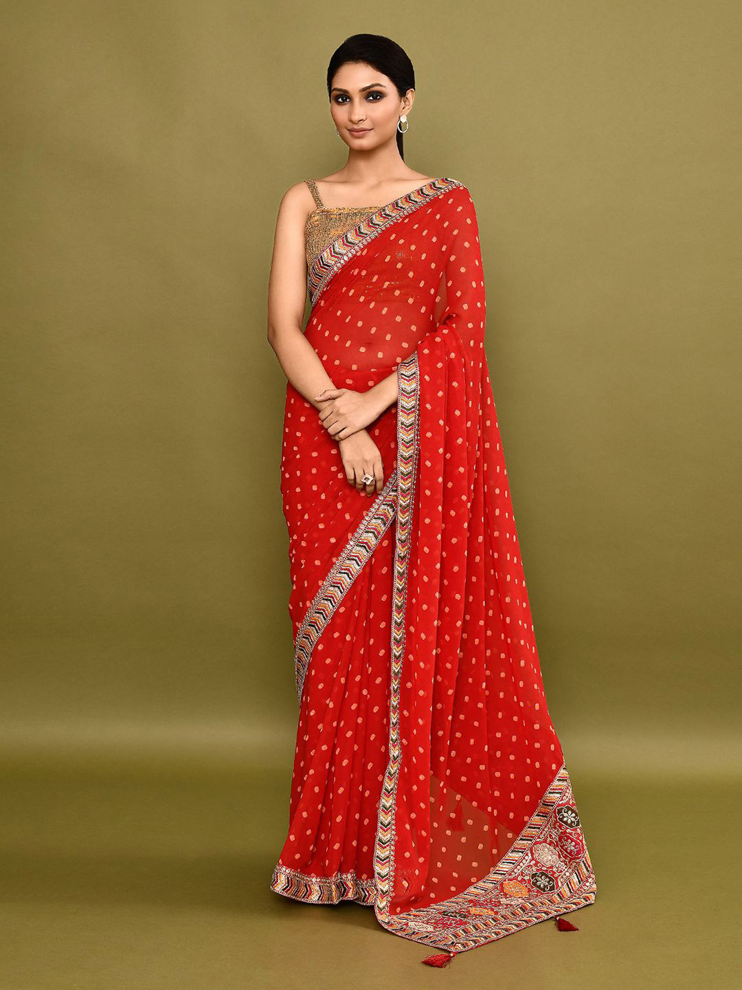 

Nazaakat by Samara Singh Embroidered Poly Georgette Saree, Red
