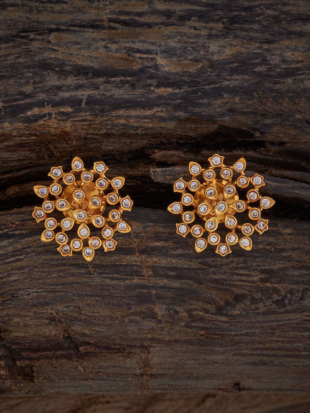 

Kushal's Fashion Jewellery Gold-Plated Stone Studded Antique Floral Studs, White