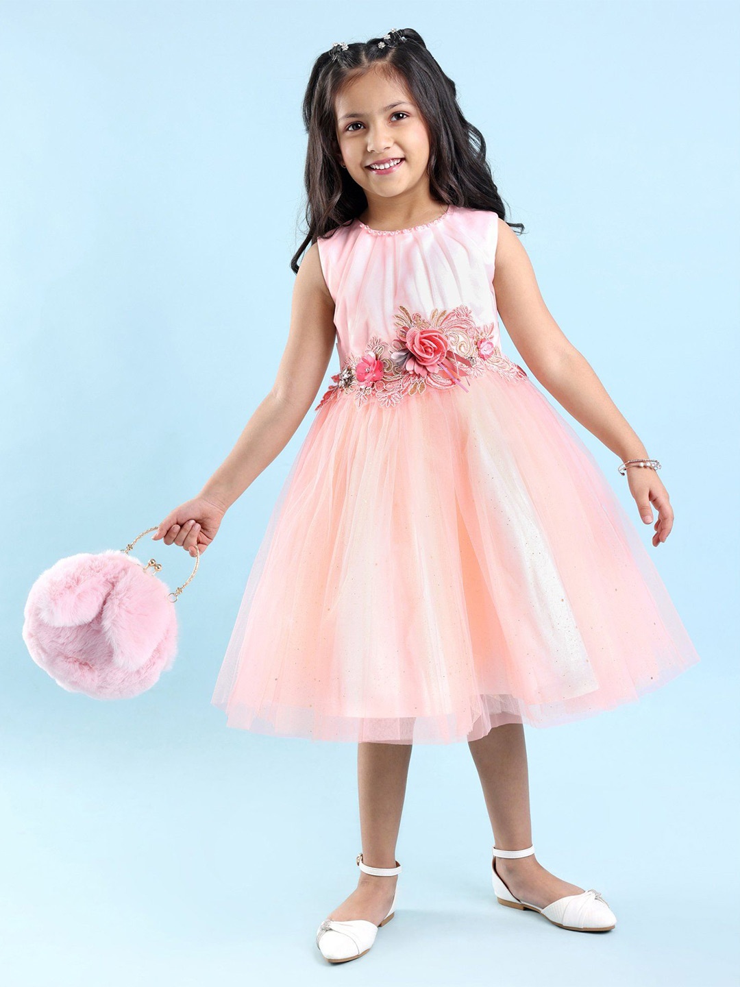 

Mark & MiaGirls Embellished Floral Applique & Embroidery Dress, Pink