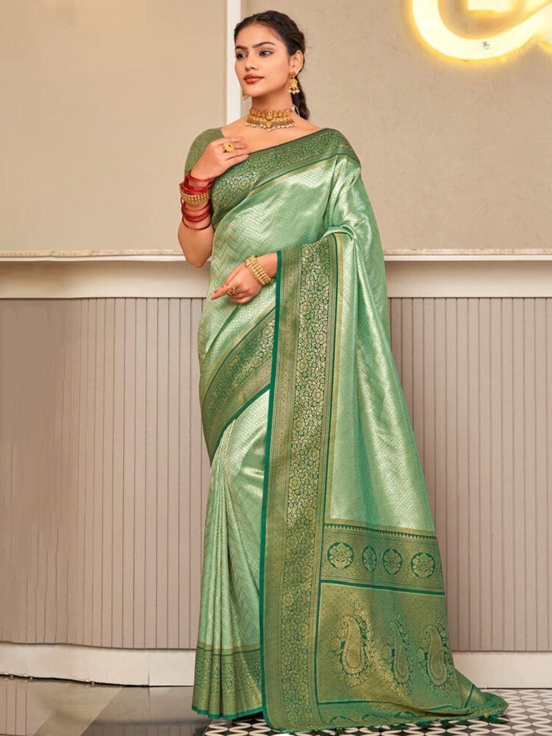 

MySilkLove Woven Design Zari Kanjeevaram Saree, Green